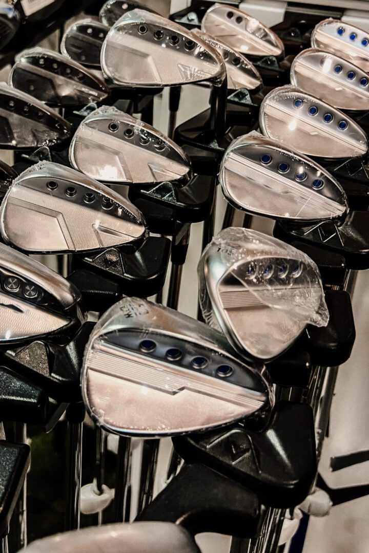 Row of new golf irons